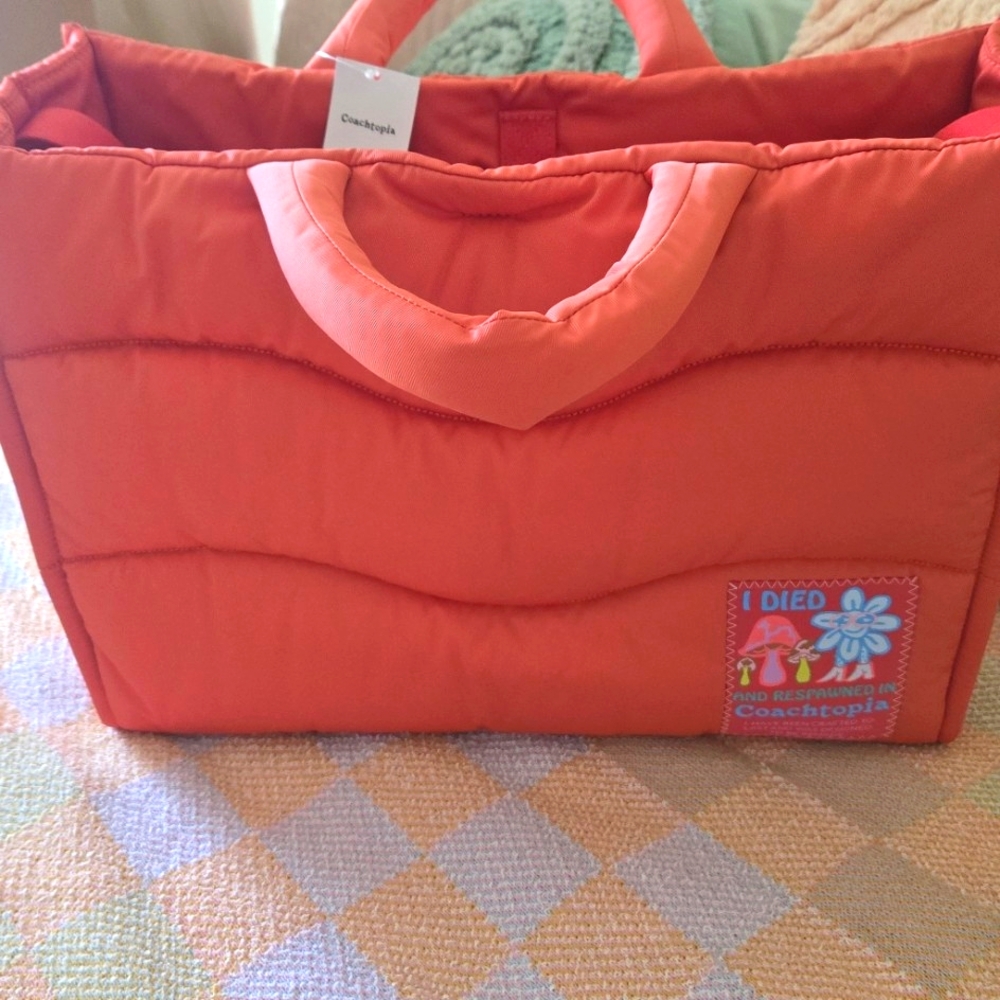 Coachtopia Orange Quilted Wavy Tote Bag